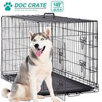 NiamVelo XXL Dog Cage, 48 inch, Black, Leak Proof, Metal Wire Crate, Pet Animal Segregation Cage with Double-Divider, Tray, Handle for Dog Training, Indoor Use