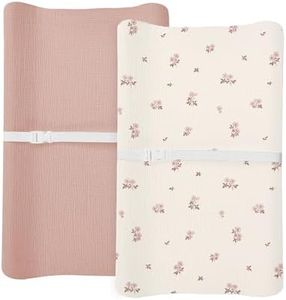 Changing Pad Cover for Baby Boy Girl 2 Pack, Muslin Changing Table Pad Covers with Boho Style, Neutral Nursery Bedding Essentials Soft and Breathable (Flower G & Pink)