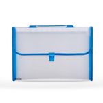 Amazon Brand - Solimo Transparent Expanding File Folder with 13 Pockets, Handle, and Buckle Closure, for A4 Size Documents (Blue)