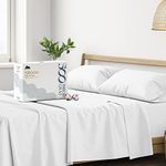 Mayfair Linen 100% Cotton Striped Sheets for Queen Size Bed - 500 Thread Sateen Weave 4 PC Damask Queen Cotton Sheets, Deep Pocket Queen Sheet Set, Queen Size Sheets for Hot Sleepers (White Stripe)