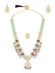 ZAVERI PEARLS Multicolor Meenakari Lotus Long Beaded Necklace Earring & Ring Set For Women-ZPFK15190