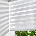 Persilux Cordless Zebra Blinds for Windows (58" W X 72" H, White) Free-Stop Roller Windows Shades Dual Layer Light Control for Day and Night, Light Filtering Sheer Shades for Home, Easy to Install