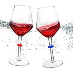 Floating Wine Glasses for Pool with Charms Tags, Shatterproof Poolside Wine Glasses, Floating Cup With Stem, Drinking Glasses for Pool, Unbreakable Wine Cup & BPA-free (16 Oz, Set of 2)