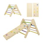 BenaRita Triangle Climbing Frame 2 in 1 Rainbow Indoor Climbing Frame Set Foldable Montessori Toy Wooden Climbing Triangle with Slide Ramp for Toddlers Kids