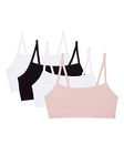 Fruit of the Loom Women's Spaghetti Strap Cotton Pullover Sports Bra Value Pack, Blushing Rose/White/White/Black 4-Pack, 34