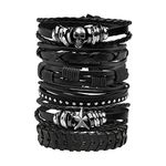 MILAKOO 6 Pcs Leather Bracelet Black Brown Braided Wide Wristband Women Men Punk Jewelry Skull