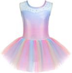 Zaclotre Girls Dance Leotards Sparkly Sleevesless Mesh Ballet Tutu Dress Ballerina Outfits,Shiny Rainbow,8-9 Years