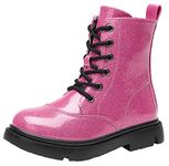 WUIWUIYU Kid's Girl's Boy's Fashion Retro Lace-Up & Side Zipper Ankle Combat Boots Bling Hot Pink Size 1