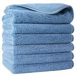 Polyte Lint Free Microfiber Washcloth Face Towel, 13 x 13 in, Set of 6 (Blue)