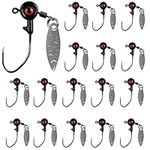 16pcs Painted Crappie Jigs with Eye Ball Round Fishing Jig Heads Hooks with Willow Blades for Bass Crappie Freshwater (Black, 1/8oz)