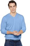 State Cashmere Men's Essential V-Neck Sweater 100% Pure Cashmere Classic Long Sleeve Pullover (Bella Blue, Large)
