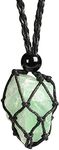 Anjiucc Natural Gemstone Crystal Raw Green Fluorite Pendant Necklace Stone Holder Necklace Cord Hand-Woven Necklace with Adjustable Length for Women Men