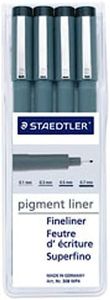 Staedtler 308 WP4 Pigment Liners (4 Pack), 0.1/0.3/0.5/0.7mm, Black