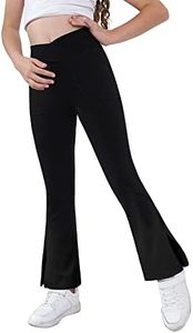 Teen Girls Bootcut Yoga Pants Kids Active Crossover Split Hem Flare Leggings with Pockets Black