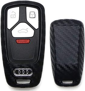 iJDMTOY Carbon Fiber Finish Soft Silicone Key Fob Cover Compatible with Audi 2017-up A4 A5 Q7 TT Smart Key (Black Twill Weave Pattern)