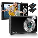 Digital Camera, Autofocus Compact Camera HD 2.7K 48MP with 2.8" Large Screen, 16X Digital Zoom, Portable Mini Camera for Photography, Vlogging Camera for Kids,Adult,Beginners（Black）