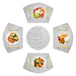 5PCS Placemats for Dining Table, FODIENS Washable Wedge Place Mats Set with Centerpiece Round Table Mats, PVC Heat Resistant Non-Slip Placemat for Kitchen Restaurant Christmas Party (Grey)