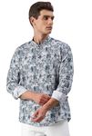 Majestic Man Slim Fit Cotton Printed Short Kurta (Medium, Blue, Men)