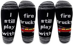 LEVLO Funny Firefighters Gifts I Still Play with Fire Trucks Cotton Socks for Fireman Gifts, 2 Pairs/Set - Mid Calf - 1, One Size