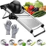 ADOV Professional Vegetable Cutter, Multifunctional Adjustable Kitchen Mandolin Slicer with Safety Hand Gloves, Stainless Steel Blade, Veg Chopper Grater Julienne for Onion Fruits (Stainless Steel)