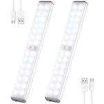 Wireless Under Cupboard Light,28 LED Motion Sensor Lights USB Type-C Under Cabinet Lighting Kitchen Wardrobe Battery Light Night Light body lamp with Magnetic Strip Stick-On Wardrobe,Closet Hallway