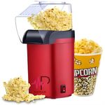 Playpulse (𝟏𝟎 𝐘𝐄𝐀𝐑 𝐖𝐀𝐑𝐑𝐀𝐍𝐓𝐘) Electric Popcorn Popper 1200W – Oil-Free Hot Air Machine for Healthy Homemade Snacks, Kids & Adults, Ideal for Movie Nights, Kitchen, Party Entertainment-Red