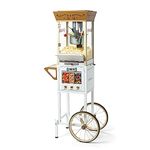 Nostalgia Popcorn Maker Professional Cart, 8 Oz Kettle Makes Up to 32 Cups, Vintage Movie Theater Popcorn Machine with Three Candy Dispensers and Interior Light, Measuring Spoons and Scoop, Ivory