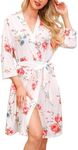 Lovasy Women's Robes Short Knit Kimono Robe Soft Lightweight Womens Dressing Gowns with Pockets,Floral White,M