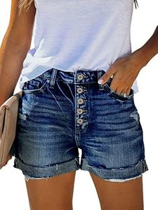CHICZONE High Waisted Jean Shorts Women Folded Hem 5 Buttons Closure Denim Jean Shorts Vintage Navy Blue XL