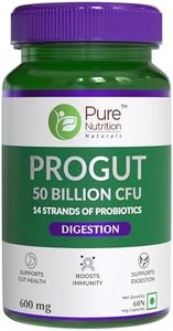 Pure Nutrition Progut Probiotic Supplement for Men & Women | 50 Billion CFU with 14 Strains of Probiotics l| Supports Digestive, Gut Health & Immunity| Gas & Bloating Relief l 60 Veg Capsules
