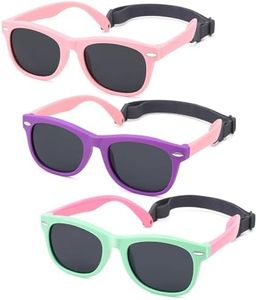 Polarized Baby Sunglasses with Strap - Unbreakable Flexible Infant Sunglasses for Toddlers Age 0-24 Months (Pink/Gray + Purple Pink/Gray + Green Pink/Gray) - 3 Pack