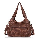 Angel Barcelo Roomy Fashion Hobo Womens Handbags Ladies Purse Satchel Shoulder Bags Tote Washed Leather Bag (Fashion Brown)