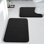 Yimobra Memory Foam Bath Mat Set, 2 Pieces Soft Bathroom Rugs,43x61 cm and 61x51 cm U-Shaped for Bathroom Rugs, Toilet Mats, Water Absorption, Non Slip, Thick, Dry Fast for Bathroom Floor Mats, Black