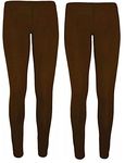 Panzy® 2 Pack Girls Kids Children Plain Stretchy 95% Cotton Leggings Ages 5 to 13 (4-5, 2 Pack Brown)