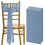 Showgeous 20 PCS Dusty Blue Chair Sashes Cheesecloth Chair Sashes Rustic Chair Decorative Bows Designed Chair Cover for Wedding Banquet Party Aisle Home Kitchen Decoration (16 x 108 inch)