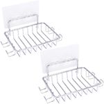 Soap Holder for Shower with 4 Hooks, 2 Pack Stainless Steel Soap Dish for Bathroom, Adhesive Bar Soap Holder for Shower Wall, Silver by Lofekea