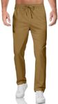 JMIERR Men's Joggers Stretch Dress Chino Pants Business Casual Drawstring Stretch Waist Slim Fit Tapered Cotton Twill Trousers, S, Camel