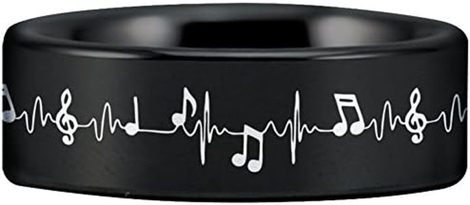 Friends of Irony Black Tungsten Carbide Music Lifeline Wedding Band Anniversary Ring for Men and Women 8mm Size 13