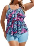 Hanna Nikole Women's 2025 Plus Size Tankini Swimsuit Two Pieces Set Ruffle Swimwear Bathingsuit with Boyshort Blue Leopard 3X