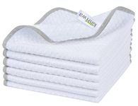 KinHwa 6 Pack Microfibre Drying Towels Waffle Dish Cloth Super Absorbent Washable Kitchen Tea Towels 30 x 30 cm White