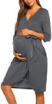 Ekouaer Women's Nursing Robe 3 in 1 Labor Delivery Maternity Dress Hospital Gown Breastfeeding Bathrobes, Aa-grey, Medium