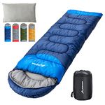 BISINNA Sleeping Bag with Pillow - 4 Season Lightweight Waterproof Warm Sleeping Bag with a compression sack for Adults, Women, Men's Outdoors Camping, Hiking, Backpacking (4 Season/Blue/Right)