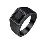 Bestyle Black Men Signet Ring-8mm*8mm Black Onyx Gemstone Ring Cubic Zirconia Ring for Men-Chunky Black Metal Plated Stainless Steel Ring Cool Band Finger Ring, Size 9