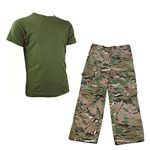 Kids Pack 1 HMTC MTP/MultiCam Match Trousers and Olive Green T-Shirt- Army Camo Fancy Dress Soldier Outfit (9-10)