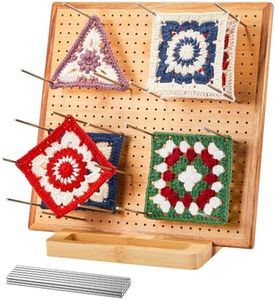 11.8" Crochet Blocking Board with 20 Pegs Pins, Granny Square Blocking Board for Crochet Projects, Bamboo Blocking Boards for Crocheting and Knitting, Wooden Gifts for Crocheter