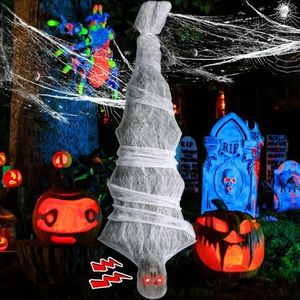 NEWBEA Halloween Decorations, 72 inches Scary Hanging Cocoon Corpse Props with Spooky Sound Effect and Lighted LED Eyes, Halloween Decorations Outdoor for Garden Lawn Indoor