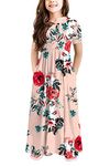 storeofbaby Girls Floral Maxi Dress Cute Loose with Pockets for Holiday Party, 7-8 Years