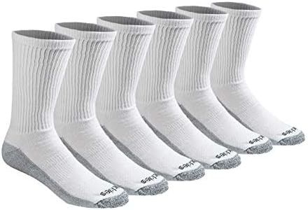 Dickies Men's Dri-Tech Original Moisture Control Crew Socks, Available in M-XXL (6, 12, 18, White (6 Pairs), Large