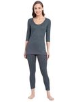 Jockey Women's Cotton Thermal Set (Top & Bottom Both, Charcoal) (Large)