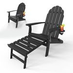 Adirondack Chair with Ottoman, Folding Adirondack Chair with Cup Holder, Weather Resistant, HDPE Pre-Assembled Outdoor Chairs for Porch, Pool, Deck, Backyard, Garden, Black